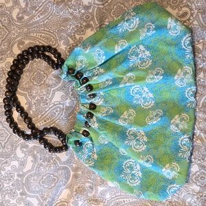 Fun Boho Holiday/Beachy Bag with Wooden Beaded Handles.